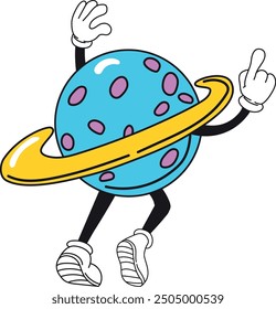 Retro comic planet character. Cartoon funny mascot isolated on white background