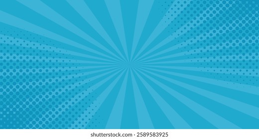 Retro comic pop art background with stripes and halftone dots. Classic vintage cartoon style. Vector illustration