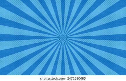 Retro comic rays blue dots background