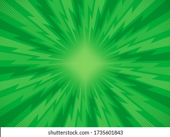 Retro comic rays green background. Vector illustration in pop art style