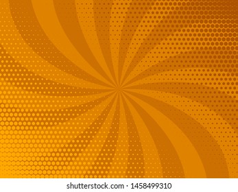 Retro comic rays orange dots background. Vector illustration in pop art retro style