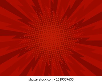 Retro comic rays red dots background. Focus. Vector illustration in pop art retro style