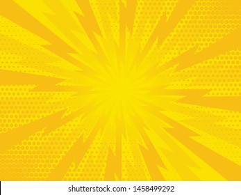 Retro comic rays yellow dots background. Vector illustration in pop art retro style