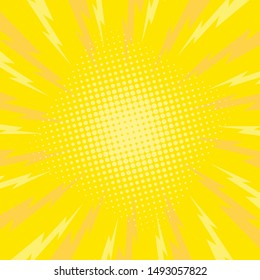 Retro comic rays yellow dots background. Vector illustration in pop art retro style