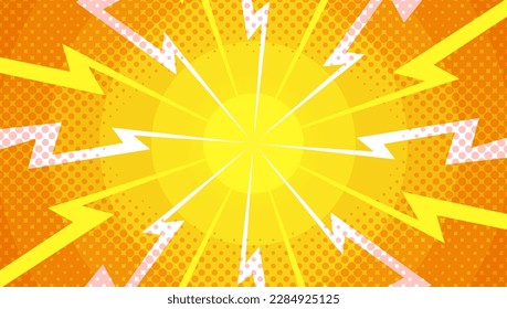 Retro comic rays yellow dots background. Vector illustration in pop art retro style	