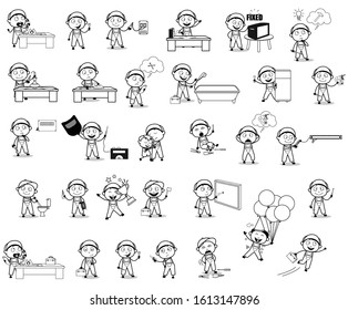 Retro Comic Repairman - Set of Concepts Vector illustrations