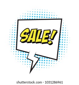 Retro comic speech bubble with colorful halftone shadow on white background. Expression text SALE. Vector illustration, vintage design, pop art style.