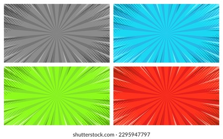 Retro Comic Speed Lines Colorful Abstract Background Vector Set