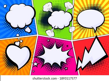 Retro comic splashes, explosions, exclamations. Vector illustration