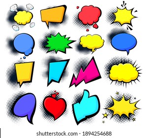 Retro comic splashes, explosions, exclamations. Vector illustration