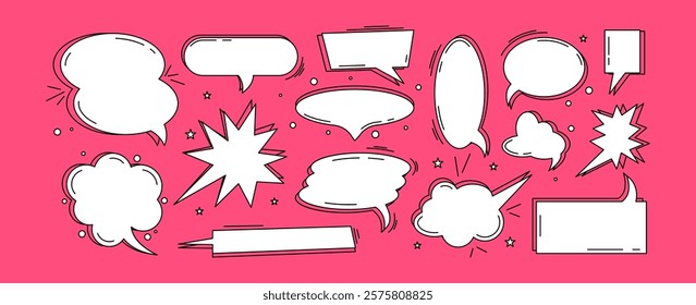 Retro comic style speech balloons for your text. Vector illustration isolated on pink background