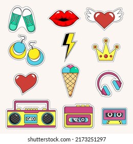 Retro comic style sticker set