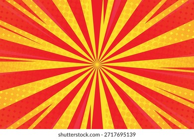 Retro Comic Sunburst Hintergrund mit Pop Art Rasterpunkte und Vintage Radialstrahlen für kreatives Grafikdesign