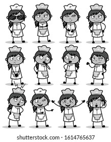 Retro Comic Waitress Poses - Set of Concepts Vector illustrations