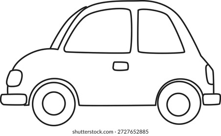Arte de línea de coche compacto retro ideal para temas nostálgicos, álbumes de recortes e ilustraciones de transporte para niños.