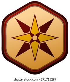Retro Compass Hexagonal Shape Sign, Vector Illustration. 