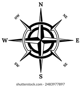 Retro compass icon. Hand drawn wind rose. Old vector design element for marine theme or heraldry. Vintage rose of wind for sea marine navigation