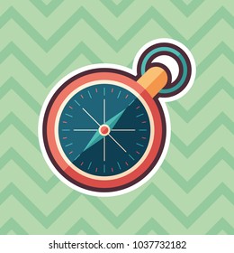 Retro compass sticker flat icon with color background.