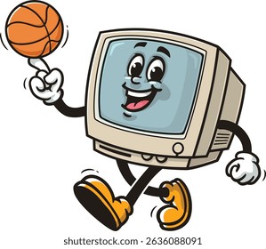 Retro Computer Charakter Cartoon Basketball spielen