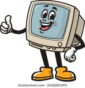 Retro computer character cartoon with thumbs up pose