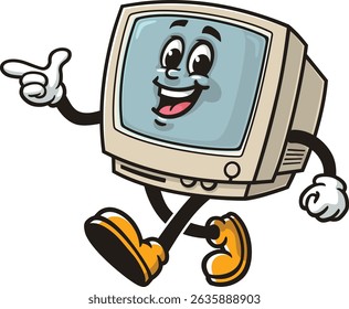 Animação de personagem de computador retrô andando enquanto procura por ideias