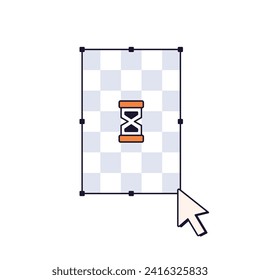 Retro computer cursor and hourglass on transparent png. Sandglass, symbol of waiting, slow processing. UI design in 90s and 00s style. Flat graphic vector illustration isolated on white background