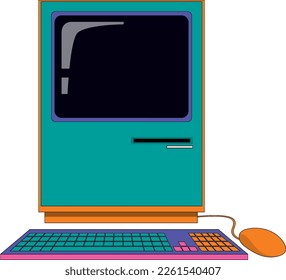 Retro computer device isolated illustration