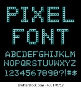 Retro computer font. Old PC alphabet.  Vector