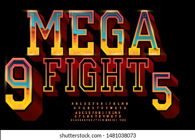 Retro computer game alphabet font. Pixel gradient oblique letters and numbers. 80's arcade video game typography. alphabet typographic luxury illustration