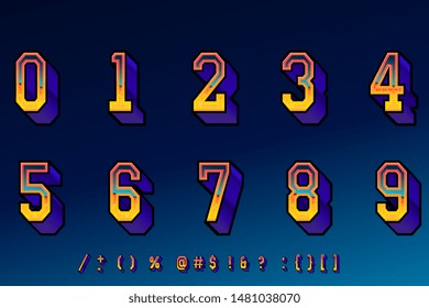 Retro computer game cool numbers. Pixel gradient oblique letters and numbers. 80's arcade video game typography.