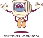 Retro computer groovy cartoon character