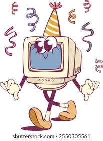 Retro computer groovy cartoon character