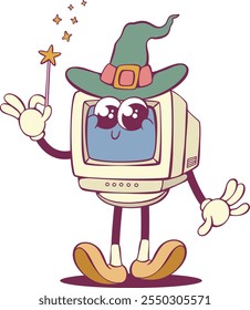 Retro computer groovy cartoon character