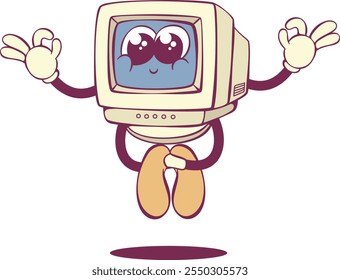 Retro computer groovy cartoon character