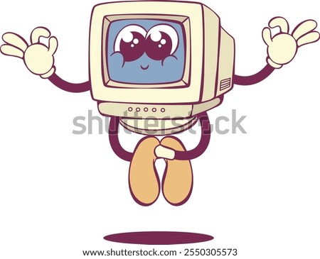 Retro computer groovy cartoon character