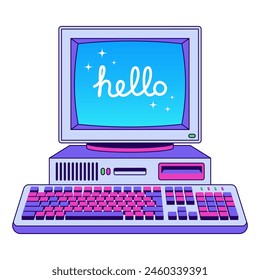 Retro computer isolated on white Hand drawn computer vector illustration.