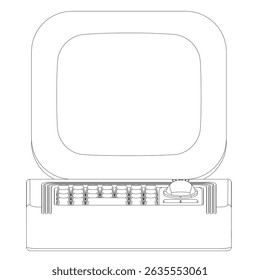 Um teclado e um mouse retrô do computador são exibidos em um plano de fundo branco. Conceito de nostalgia, por lembrar modelos de computador mais antigos