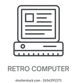Retro Computer Line Icon, Simple Style Design Outline Symbol Illustration For Logos And More
