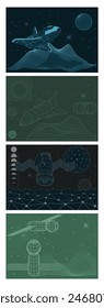 Retro Computer Low Poly Graphics. Spacecrafts, Planets, Surfaces, 3D Style Objects for Cosmic, Science Posters, Illustrations 