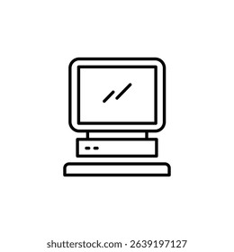 Retro Computer Outline Icon On Transparent Modern Technology Device