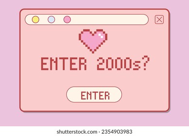 Retro computer window, 2000s graphics, y2k open dialogue screen with cute text. Trendy kawaii y2k style. Retro gaming. Vector illustration