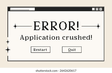 Janela do computador retro e tela de diálogo com mensagem de erro, interface em 00s estética. Ilustração vetorial e elemento de design gráfico.