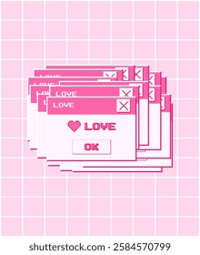 Retro computer window with the inscription love in a trendy 2000s style. Old computer aesthetic
