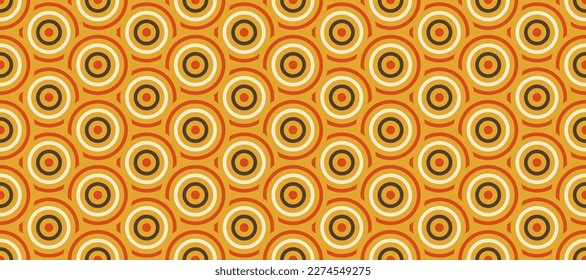 Retro concentric circles seamless pattern. Vintage geometric background in 70s or 80s style. Yellow fabric or textile design. Vector wallpaper. 