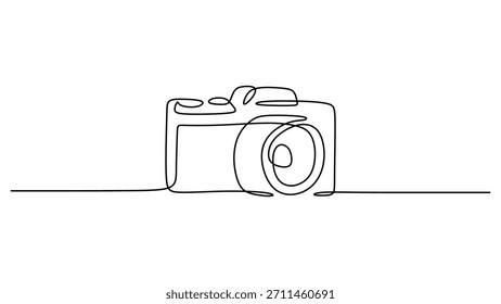 Concepto retro de la Fotografía en un dibujo continuo de una línea, cámara vintage, Ilustración vectorial de medios y equipos antiguos.