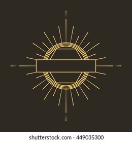 Retro concept represented by striped label with space for title icon. Antique illustration. 