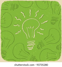 Fundo conceitual retrô com símbolo de ideia (lâmpada ligada/desligada). Vetor, EPS10