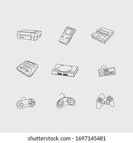 Retro Consoe Game Lineart Icons Set