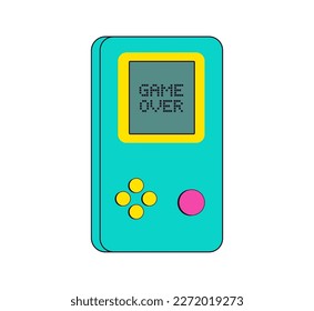 Retro console game pad in modern line style. Vintage controller 80s 90s vector illustration. Nostalgia for 1990s