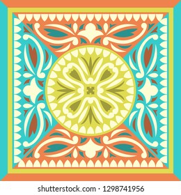 retro contemporary flora pattern with yellow frame